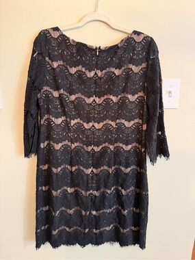 Jessica Howard Black Lace Overlay Long Sleeve Dress with Nude Lining